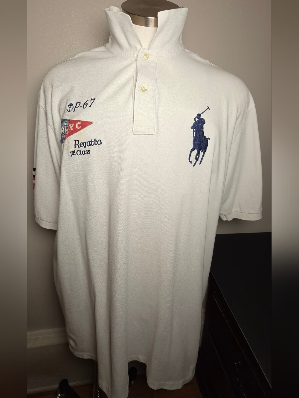 Ralph Lauren White Regatta Polo Shirt with Navy Embroidery